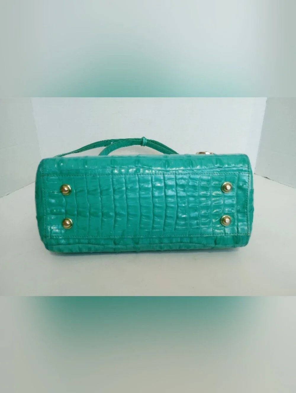 Brahmin Turquoise La Scala Mini Arno Croc Embossed Leather Crossbody Satchel Bag